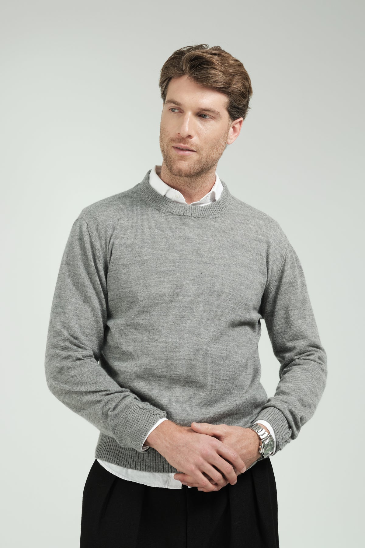 Elian Men's Sweater Roundneck Light Grey