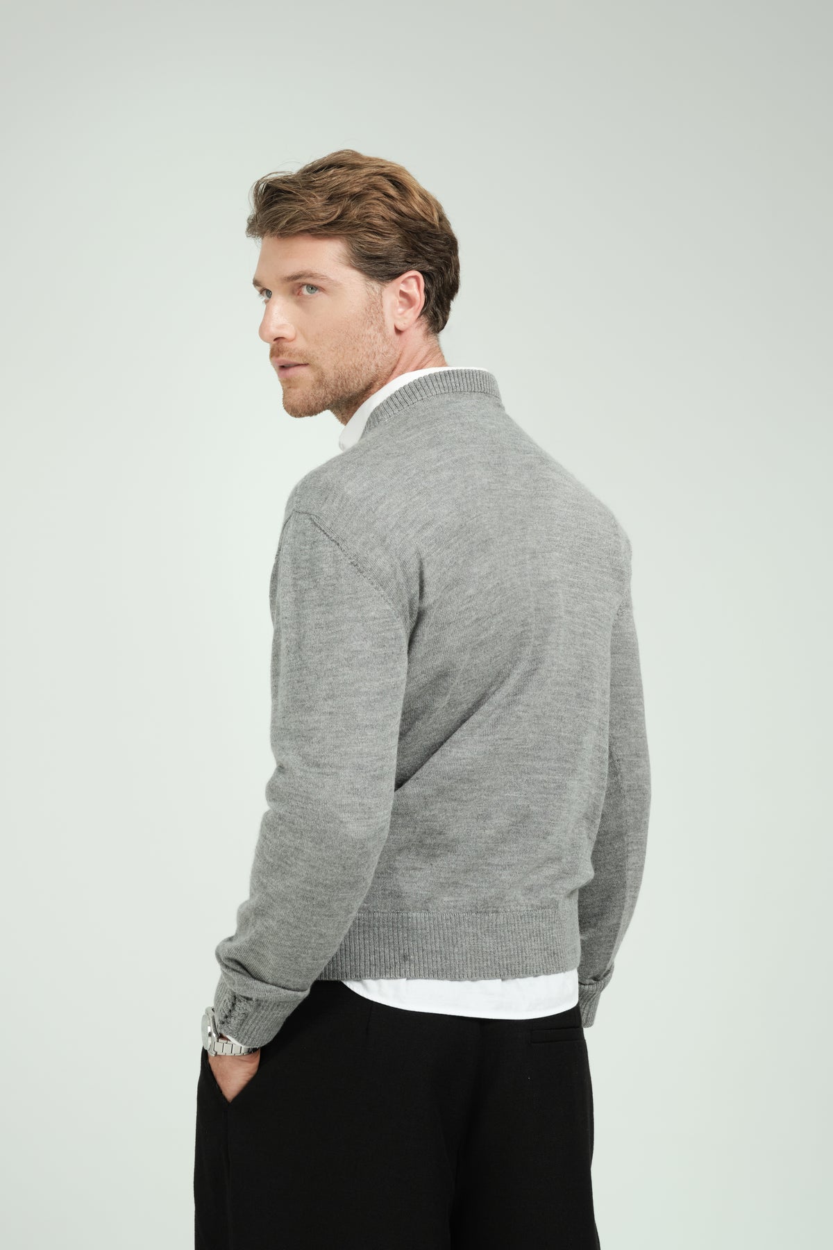 Elian Men's Sweater Roundneck Light Grey