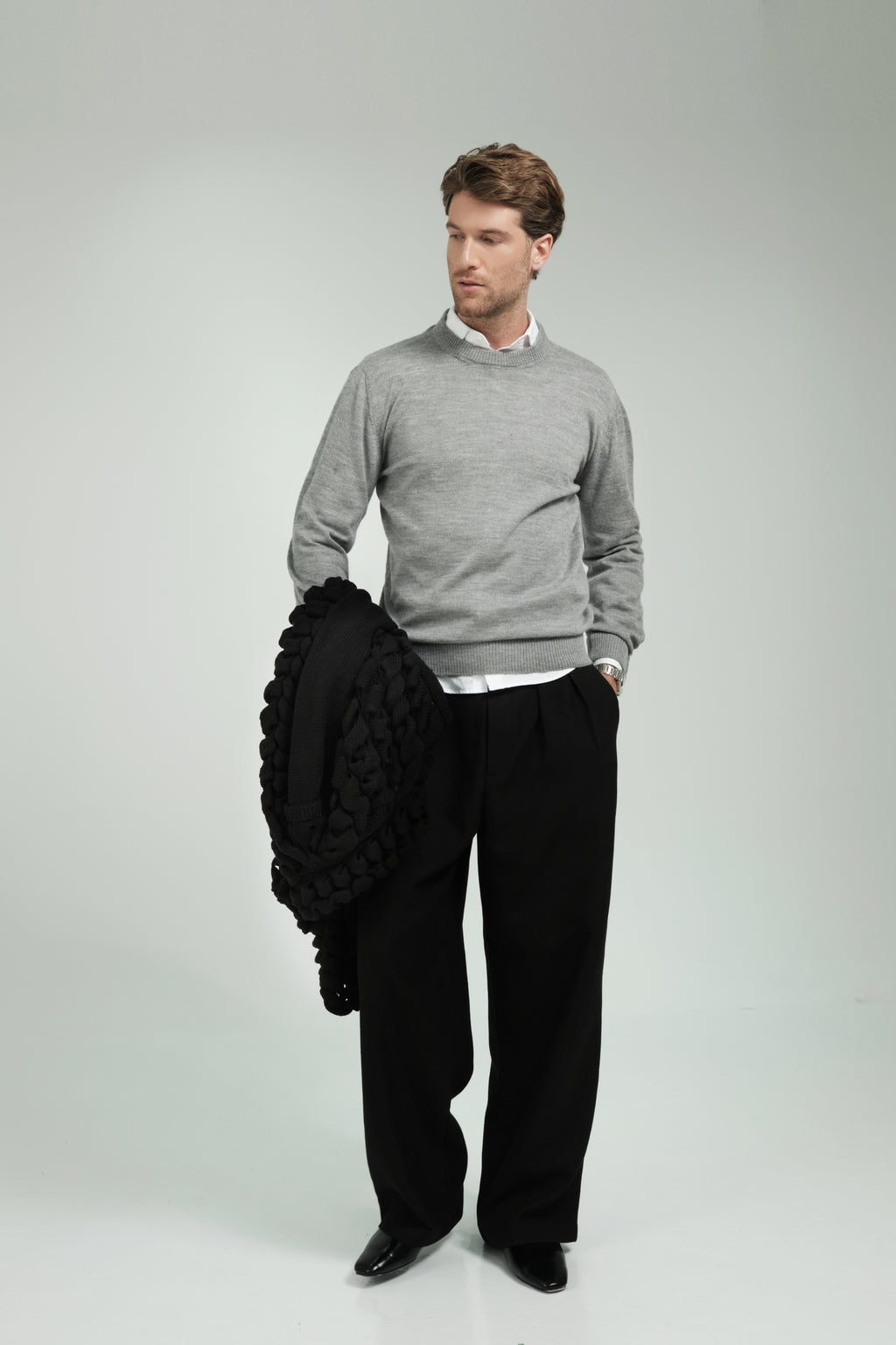 Elian Men's Sweater Roundneck Light Grey