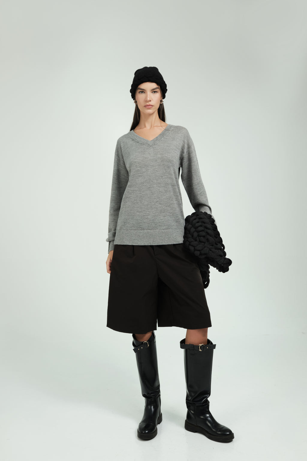Thea Women's Sweater V-Neck Light Grey