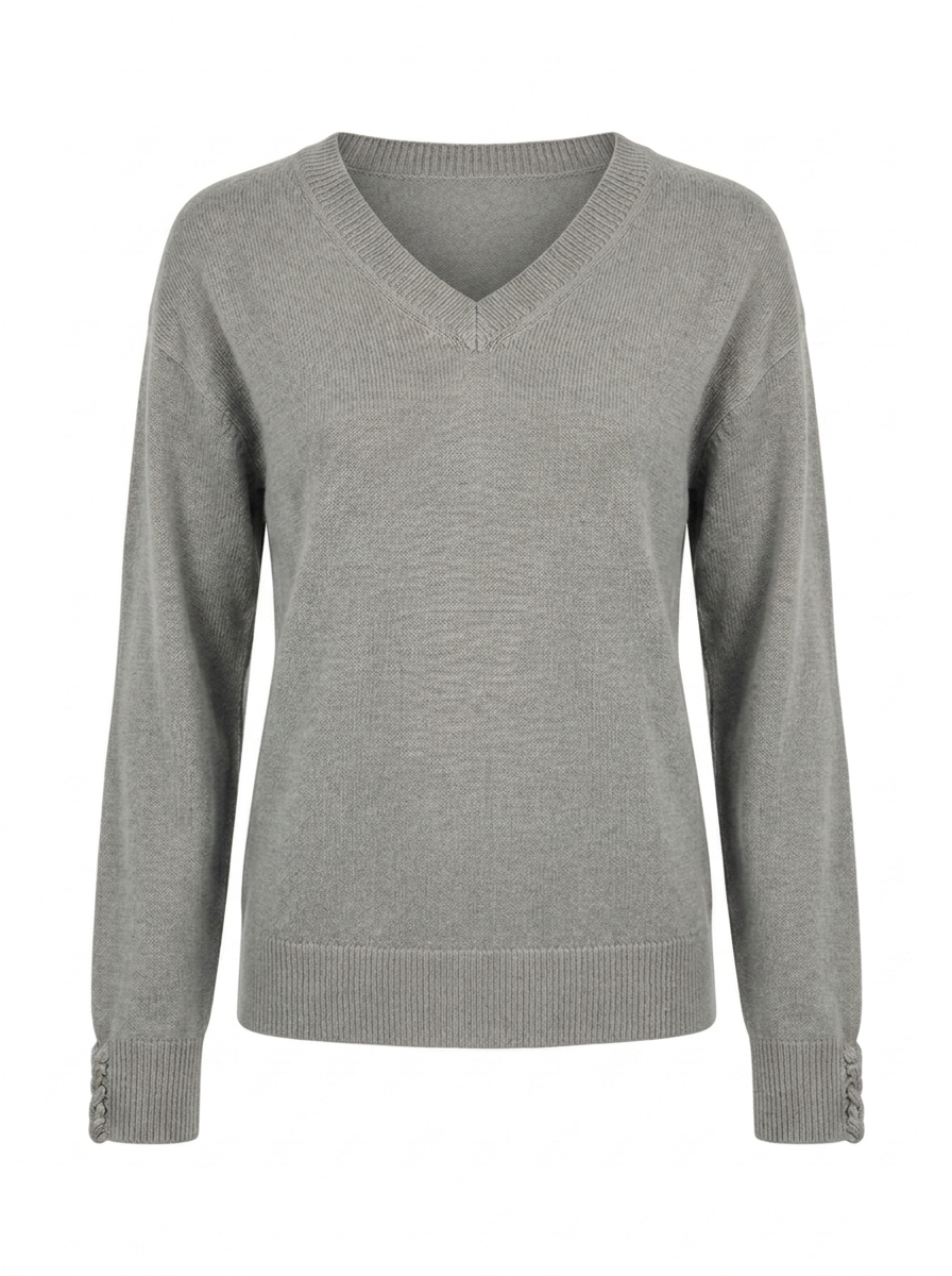 Thea Women's Sweater V-Neck Light Grey
