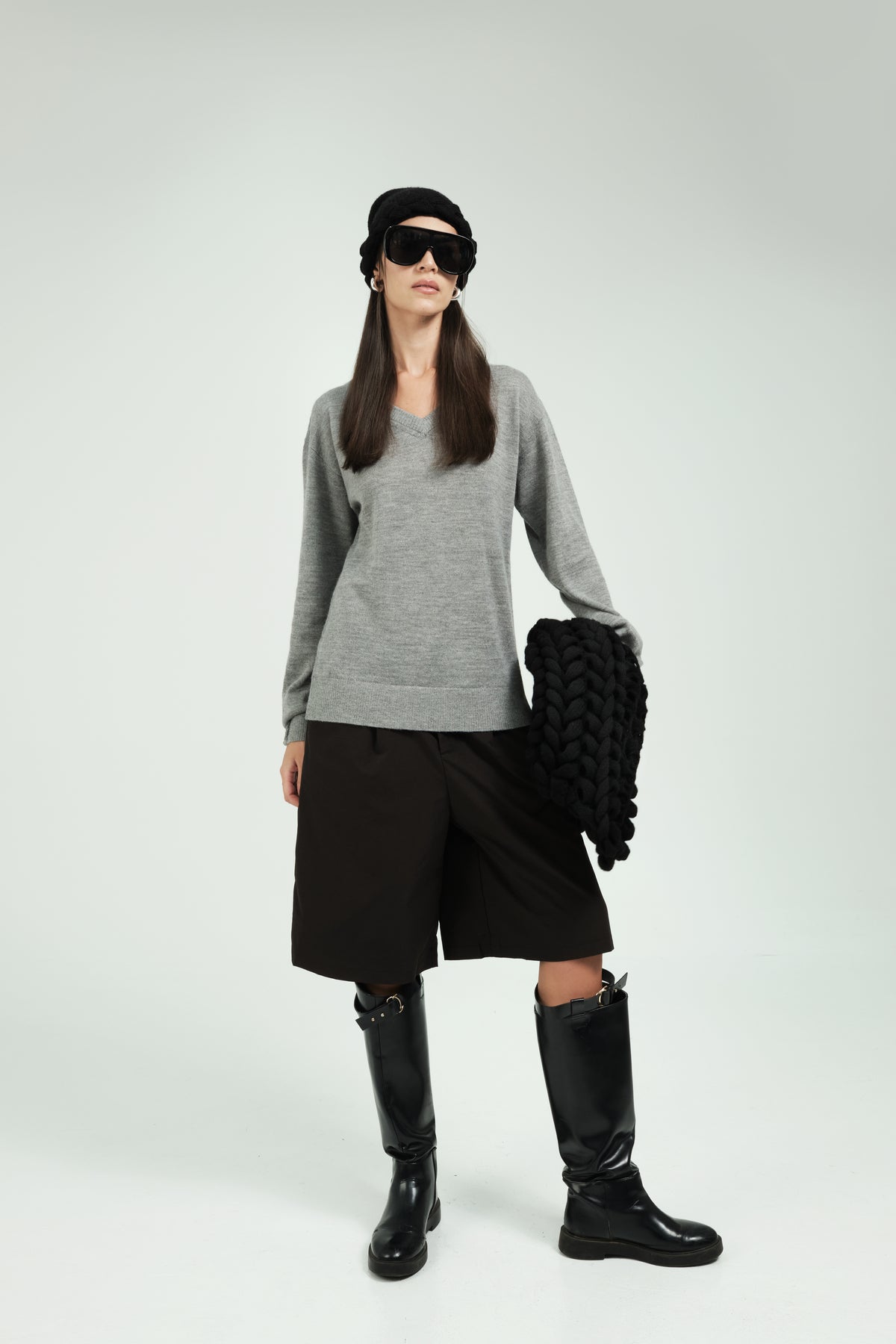 Thea Women's Sweater V-Neck Light Grey